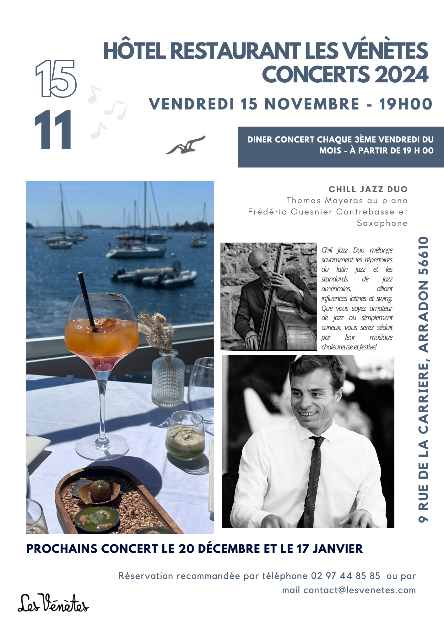 Diner concert Jazz - Soirée musique Vénètes - restaurant vue mer vannes